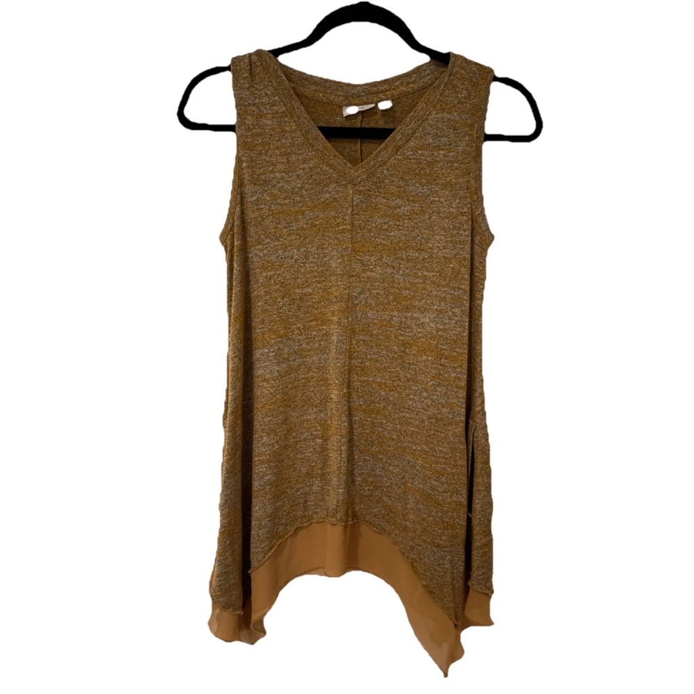 LOGO by Lori Goldstein V-Neck Brown Tank Top